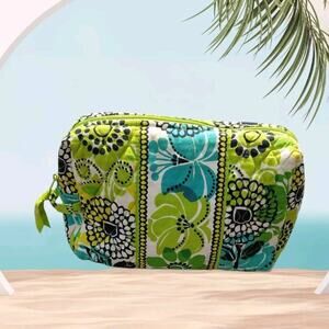 Vera Bradley Small Makeup Bag Green Blue Floral Quilted Cosmetic Case Travel